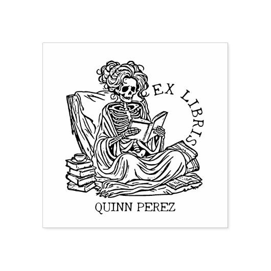 Gepersonaliseerde Ex Libris Lady Skull Bookplate Rubberstempel (Afrduk)