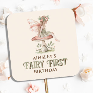 Gepersonaliseerde Fairy Eerste Roze 1e Verjaardags Vierkante Sticker