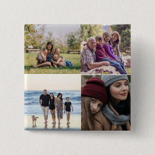 Gepersonaliseerde familie 4 foto vierkante button 5,1 cm
