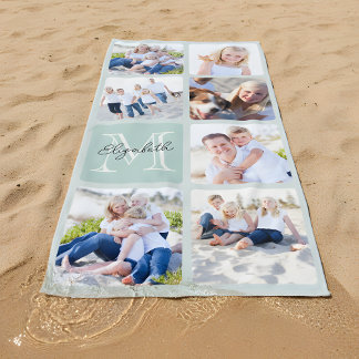 Gepersonaliseerde Familie 7 Foto's Collage - Monog Strandlaken