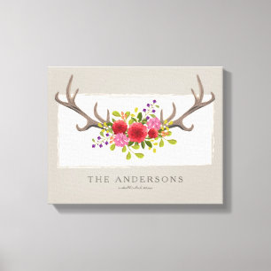 Gepersonaliseerde familie Bloemen Herten Antler Canvas Afdruk