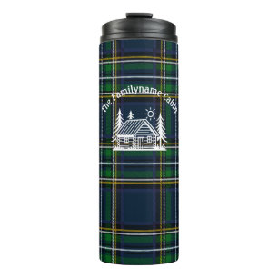 Gepersonaliseerde Familie Cabin Plaid Thermosbeker