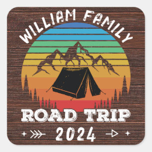 Gepersonaliseerde Familie Camping Avontuur Road Tr Vierkante Sticker