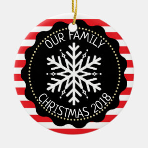 Gepersonaliseerde familie Foto: Red White Snowflak Keramisch Ornament