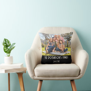 Gepersonaliseerde Familie Foto Zwart-wit Jaar Kussen