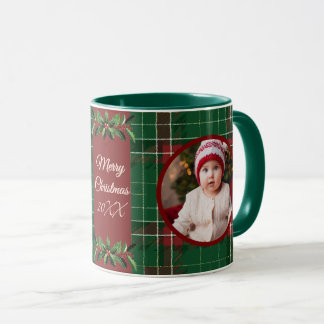Gepersonaliseerde Familie Kerst Groene Plakken Mok