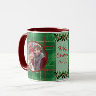 Gepersonaliseerde Familie Kerst Groene Plakken Mok