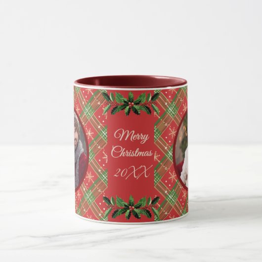 Gepersonaliseerde Familie Kerst Rood Plaid Mok (Midden)