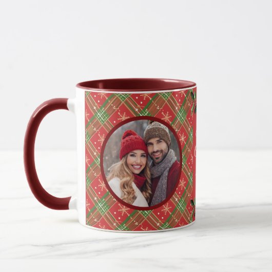 Gepersonaliseerde Familie Kerst Rood Plaid Mok (Links)