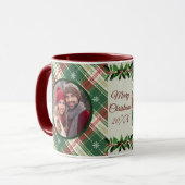 Gepersonaliseerde Familie Kerst Wit, Groen Plaid Mok (Voorkant links)