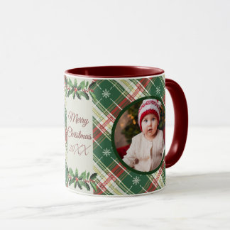 Gepersonaliseerde Familie Kerst Wit, Groen Plaid Mok