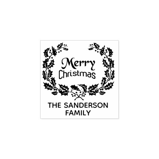 Gepersonaliseerde Familie Kerstmis Holly krans Rubberstempel (Afrduk)