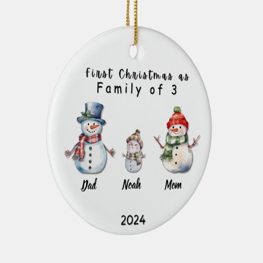 Gepersonaliseerde Familie Kerstmis met 3 aangepast Keramisch Ornament (Rechts)