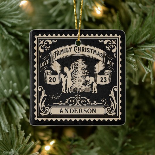 Gepersonaliseerde familie kerststempel keramisch ornament (Boom)