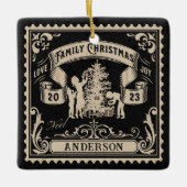 Gepersonaliseerde familie kerststempel keramisch ornament (Voorkant)