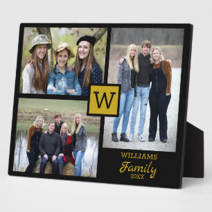 Gepersonaliseerde Familie Monogram 3 Foto Zwart & Fotoplaat