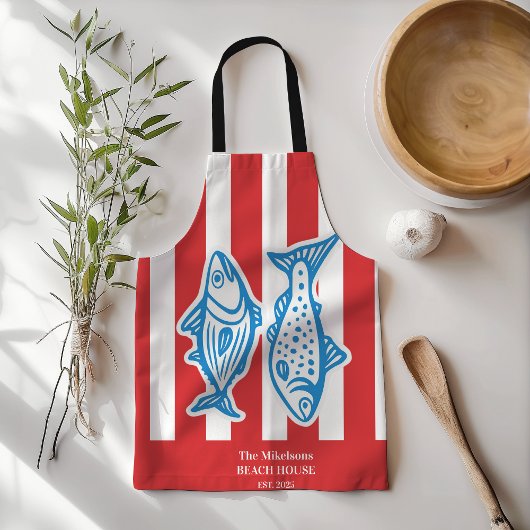 Gepersonaliseerde familie nautische rode sardine s schort