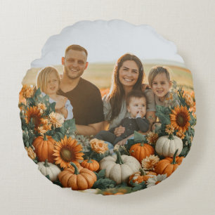 Gepersonaliseerde familie pompoen Herfst ontwerp Rond Kussen
