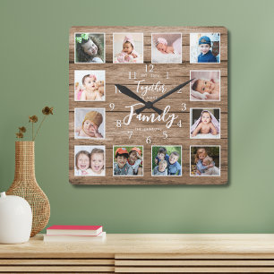 Gepersonaliseerde Familie Quote 12 Foto Collage Ho Vierkante Klok