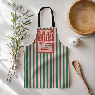 Gepersonaliseerde familie Retro Sardine Tin Stripe Schort