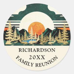 Gepersonaliseerde Familie Reünie Outdoor Retro Zon Ronde Sticker