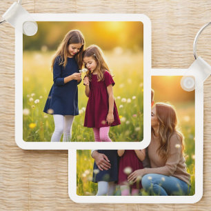 Gepersonaliseerde Familie Twee Foto Dubbelzijdig Sleutelhanger