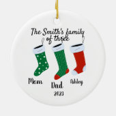 Gepersonaliseerde familie van drie kerst 2023 keramisch ornament (Achterkant)
