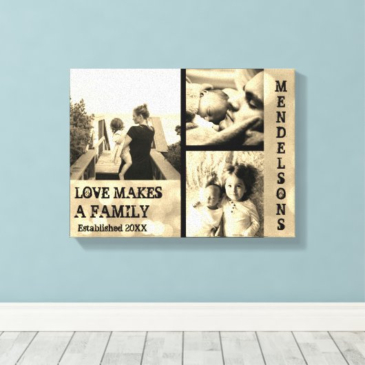 Gepersonaliseerde familiefoto collage met aangepas canvas afdruk (Insitu (Houten vloer))