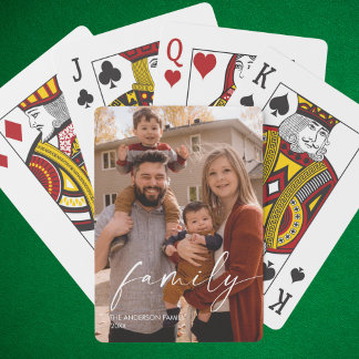 Gepersonaliseerde familiefoto met aangepaste tekst pokerkaarten
