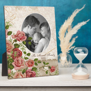 Gepersonaliseerde Familiefoto Trellis Roos Vintage Fotoplaat