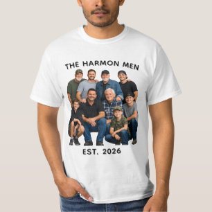 Gepersonaliseerde familieman-foto, naam en jaar op t-shirt