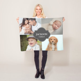 Gepersonaliseerde familienaam Crest Fotocollage Fleece Deken