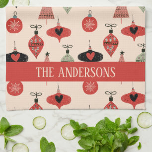Gepersonaliseerde familienaam Kerstpatroon Theedoek