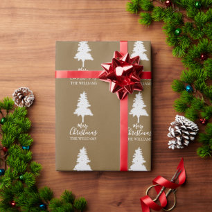 Gepersonaliseerde familienaam kraft bruine kerstca cadeaupapier
