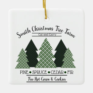 Gepersonaliseerde familienaam Plaid Christmas Tree Keramisch Ornament