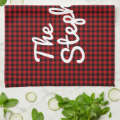 Gepersonaliseerde familienaam Rustic Red Black Pla Theedoek (Gevouwen)