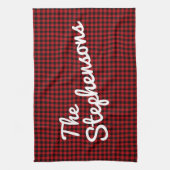 Gepersonaliseerde familienaam Rustic Red Black Pla Theedoek (Verticaal)