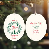 Gepersonaliseerde Familienaam Vrede op Aarde Krans Keramisch Ornament