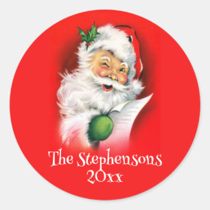 Gepersonaliseerde familienaam Winking Santa Christ Ronde Sticker
