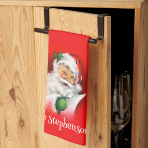 Gepersonaliseerde familienaam Winking Santa Christ Theedoek