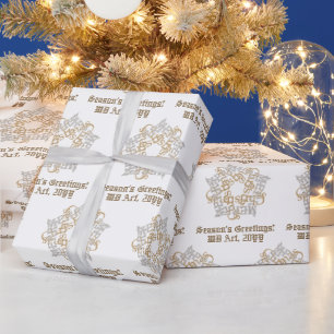 Gepersonaliseerde Fancy Merry Christmas Gold Silve Cadeaupapier