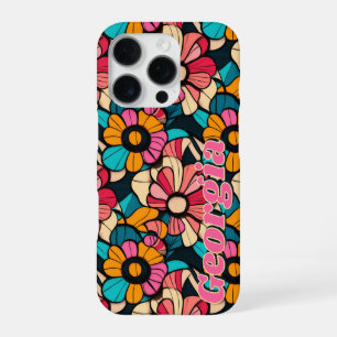 Gepersonaliseerde Fantastische Retro Bloemen Patro iPhone 16 Pro Hoesje