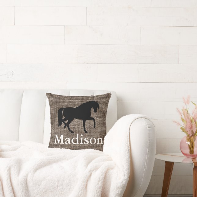 Gepersonaliseerde Faux Burlap Paard Silhouet Kussen (Bank)