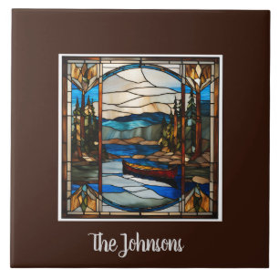 Gepersonaliseerde Faux Glas in lood kanolandschap Tegeltje