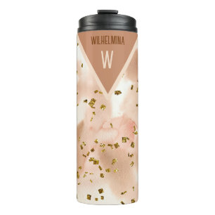 Gepersonaliseerde Faux Gold Brown & Pink Thermosbeker