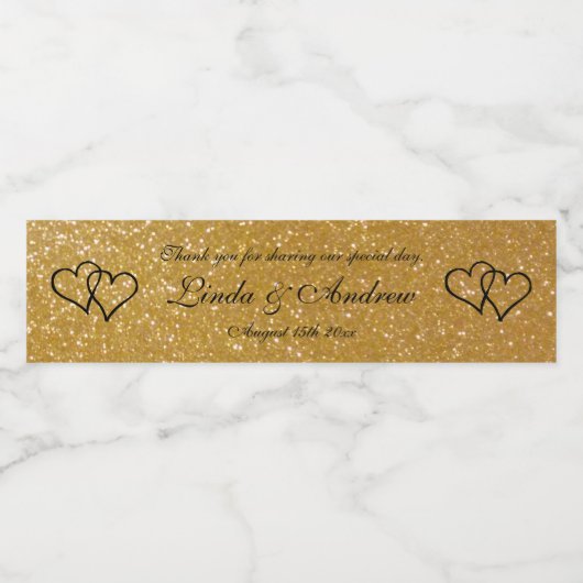 Gepersonaliseerde faux gouden glitter bruiloft par waterfles etiket (Enkel label)