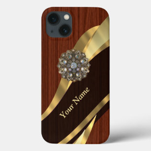 Gepersonaliseerde faux kersenhout iPhone 13 hoesje