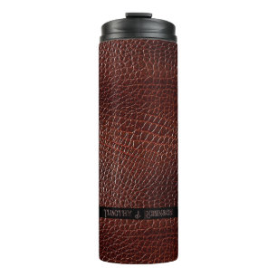 Gepersonaliseerde Faux Leather Brown reliëf Thermosbeker