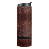Gepersonaliseerde Faux Leather Brown reliëf Thermosbeker (Gedraaid links)