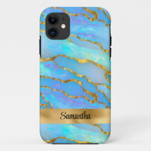 Gepersonaliseerde Faux Opal Stone en goud iPhone 11 Hoesje
